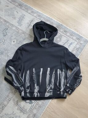 Lea & Viola Black Gray Paintstroke Hoodie Sweatshirt SzS
